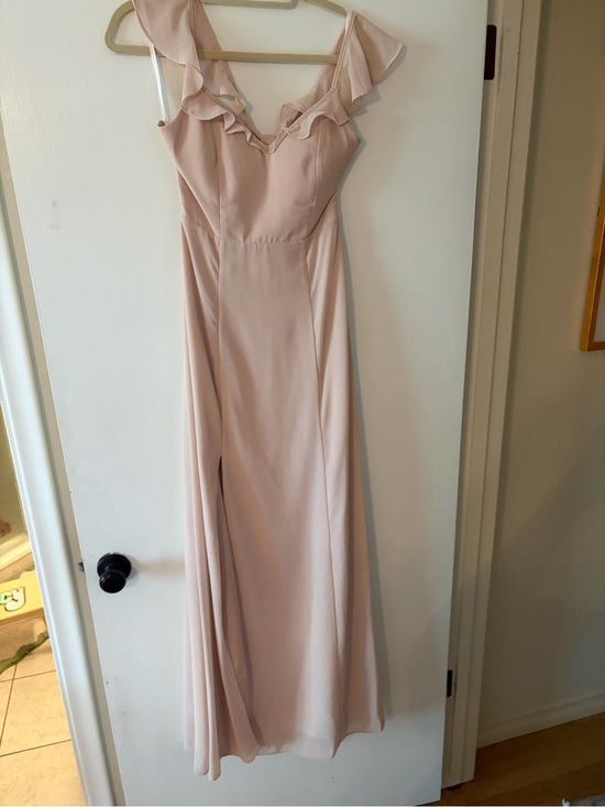 Dresses & Skirts - Elegant Blush Ruffle-Shoulder Maxi Bridesmaid Dress